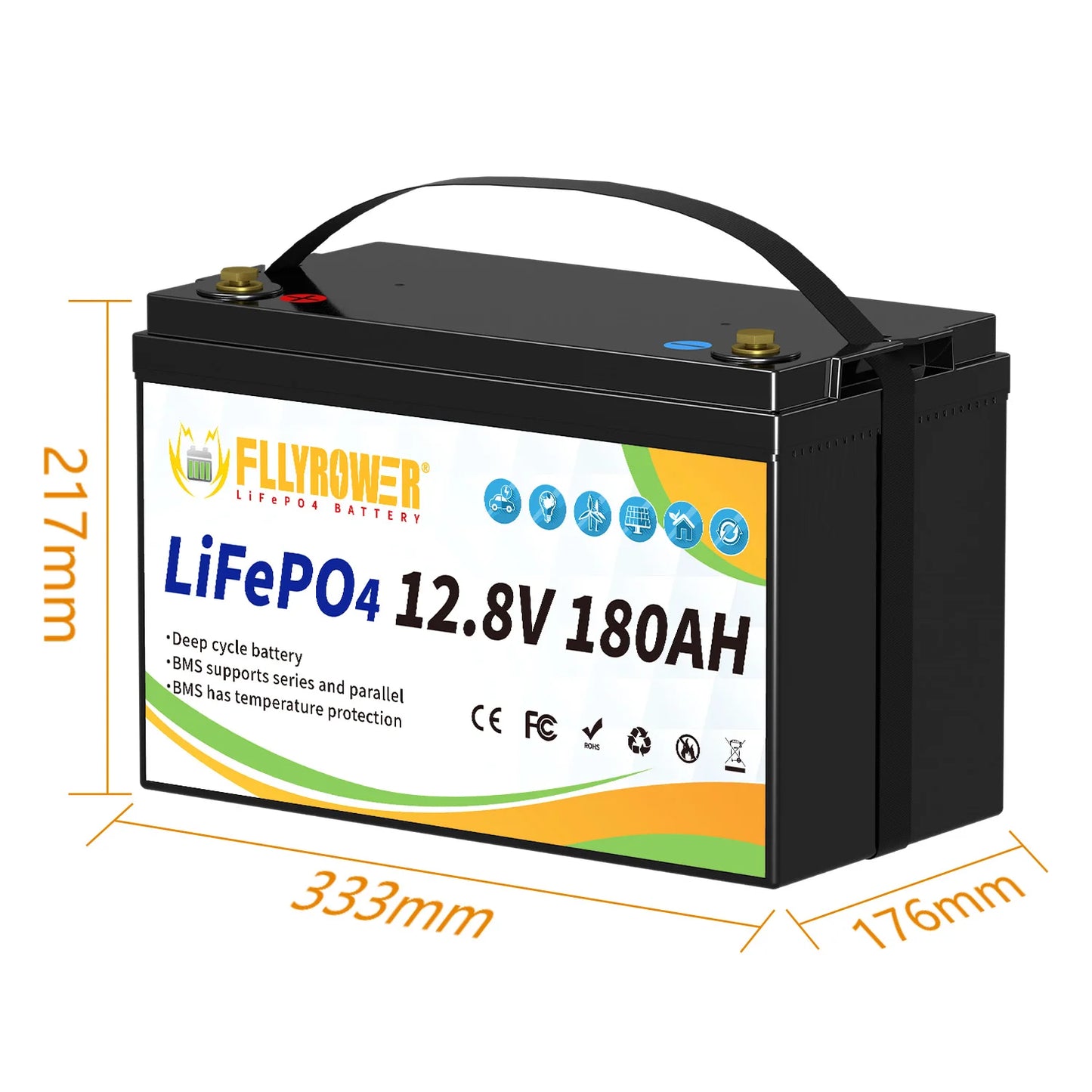 Germany Stock FLLYROWER 12.8v 100Ah 120Ah 180Ah 200Ah 300Ah LiFePO4 Battery Pack Solar Lithium Lifepo4 Battery