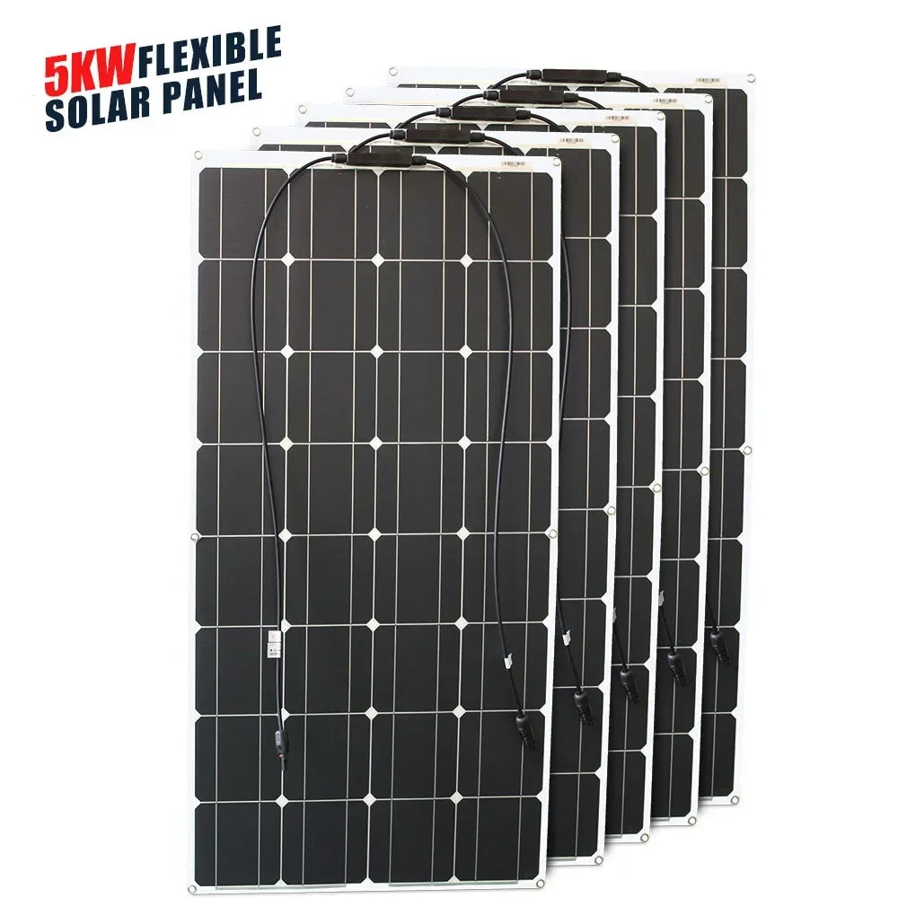 6000W-1000W 12V Flexible Solar Panel Kit - Waterproof Monocrystalline for RV Roofs/Camping/Off-Grid Power
