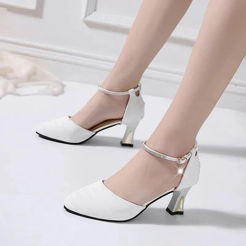 elegant fashion sweet white pu leather stiletto heel shoes for office career women casual street comfort spring summer pump ba38