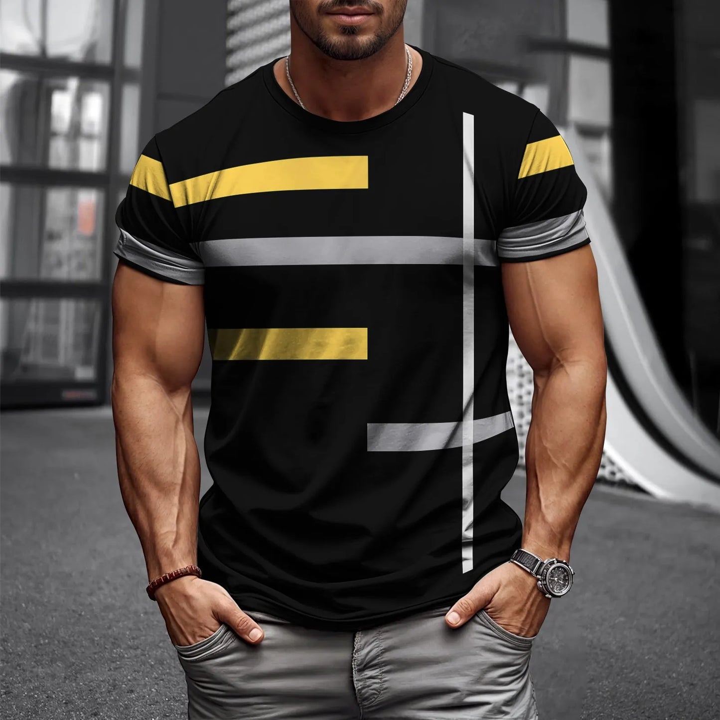 2025 New Arrival Mens T Shirt 3D Geometry Print Summer Streetwear Short Sleeve Tee Harajuku Style Casual Top Lightweight Fabric