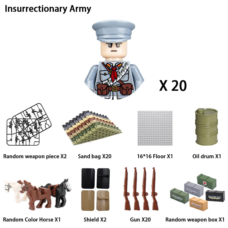 40pcs/batch WWII military characters WWII soldiers National army building blocks weapons Assembling bricks Children's toys