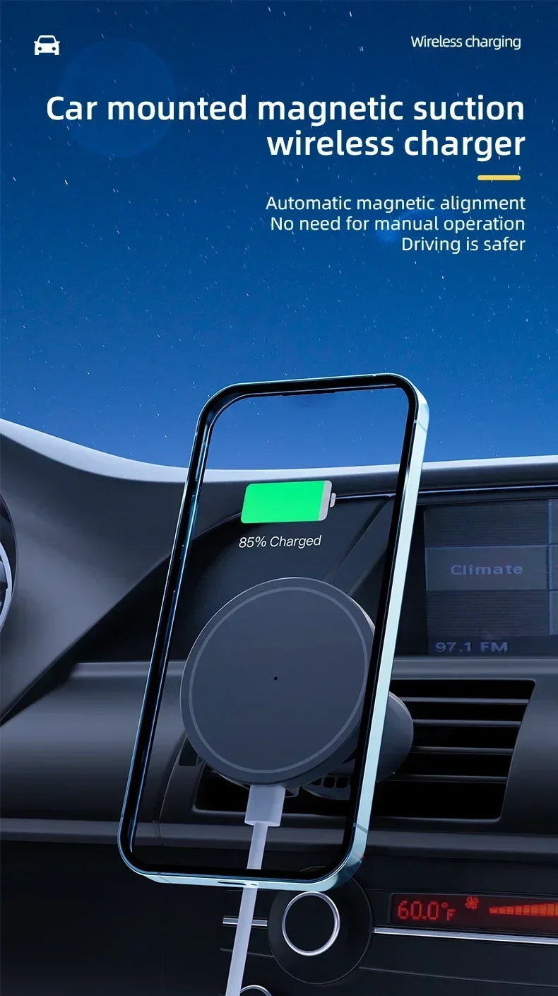 VIKEFON 30W Magnetic Car Wireless Charger For iPhone 12 13 14 15 pro max Air Vent Car Phone Holder Stand Fast Car Charging