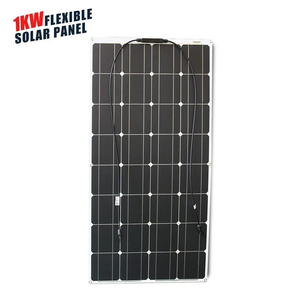 6000W-1000W 12V Flexible Solar Panel Kit - Waterproof Monocrystalline for RV Roofs/Camping/Off-Grid Power
