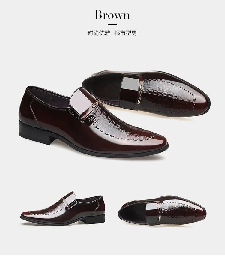 New 2024 Men Leather Shoes Business Classic Office Shoes for Men Crocodile Pattern Men Dress Shoes Breathable Brand Casual