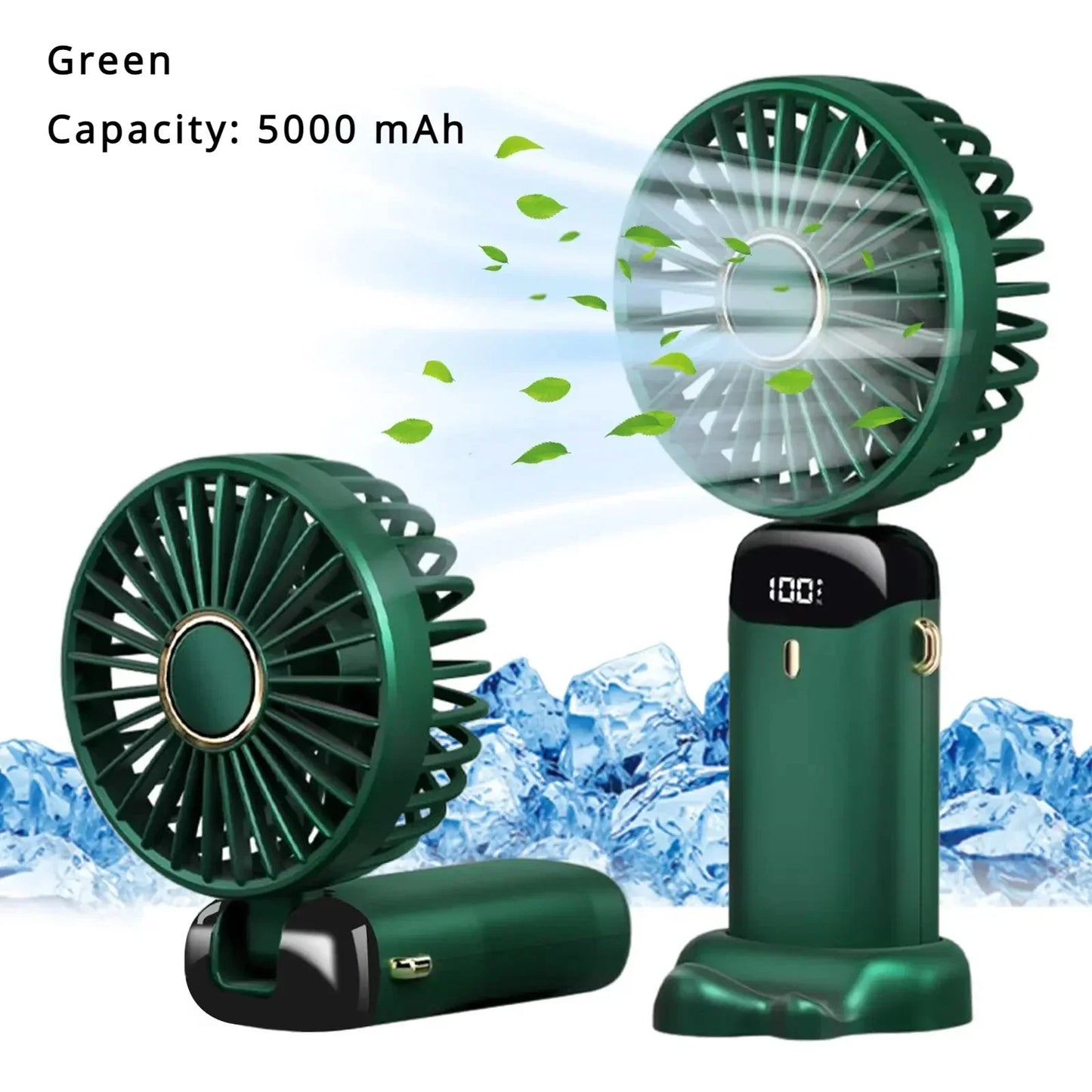 5000mAh Handheld Mini Fan Wireless USB Rechargeable Portable Digital Display Phone Holder Fan 5 Speed Foldable Neck Hanging Fans