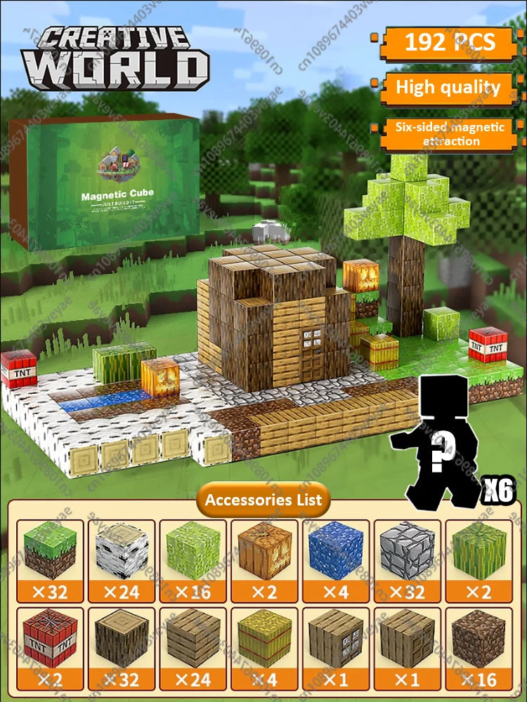 Magnetic Building Blocks Magnet Cube Mine World Set Toy STEM Sensory Montessori Stacking Cubes Construction Set Toy Holiday Gift