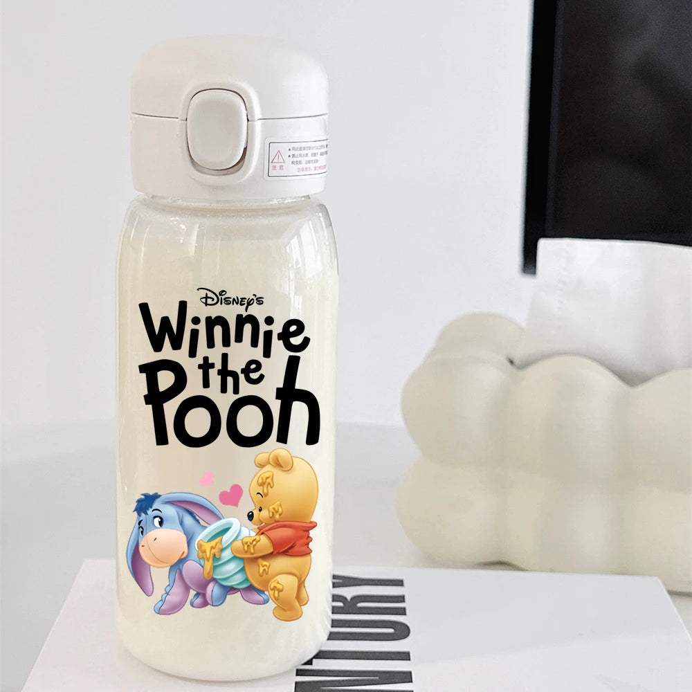 Pooh Bear Mickey Mouse 600ml Cartoon Water Bottle Portable Cute Straw Cup Kids Leak-proof Drinking Jug Outdoor Camping Travel