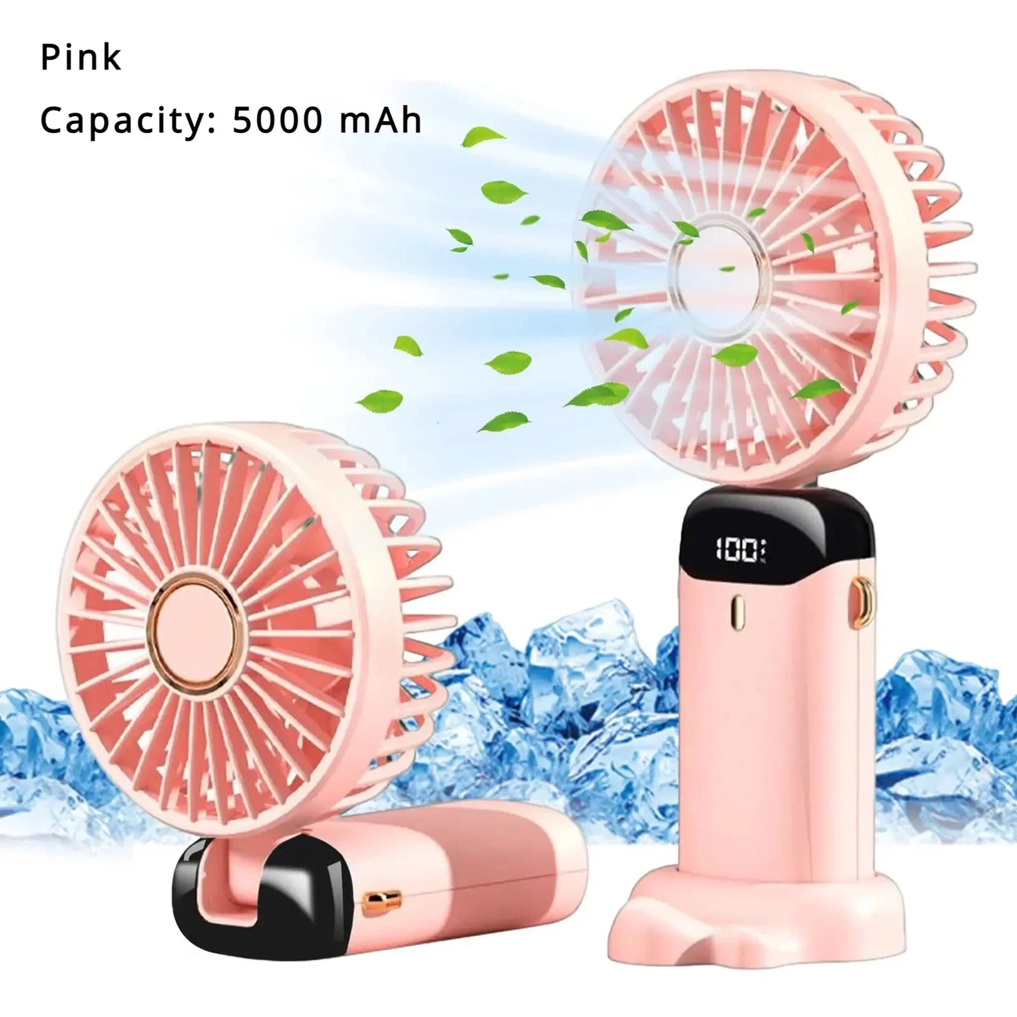 5000mAh Handheld Mini Fan Wireless USB Rechargeable Portable Digital Display Phone Holder Fan 5 Speed Foldable Neck Hanging Fans