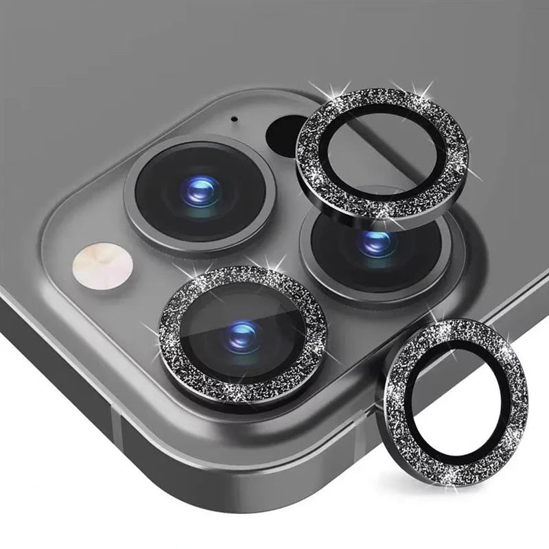 Glitter Camera Lens Protector Cover for iPhone 16 15 Pro Max 13 11 Pro 14 15 Plus 12 Mini Tempered Glass Protection Accessories