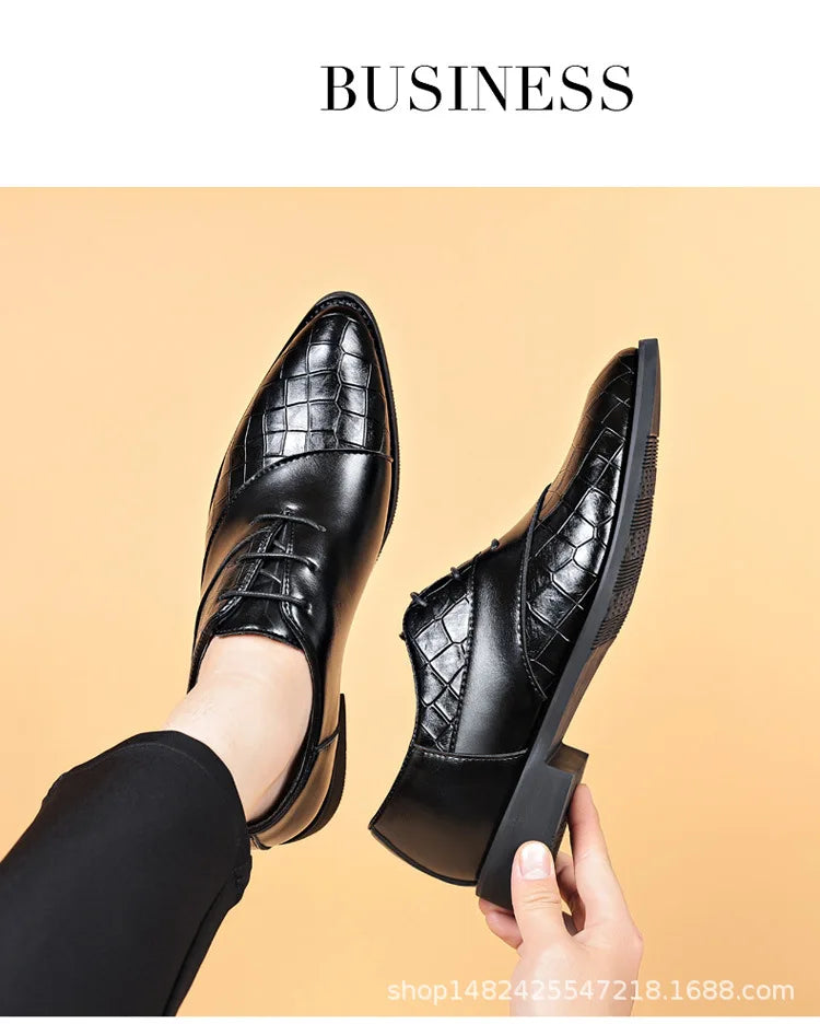 Luxury Leather Shoes for Men Brand Derby Shoes for Men Pointed Toe Lace-up Men's Formal Shoes Handmade Business Footwear 2024