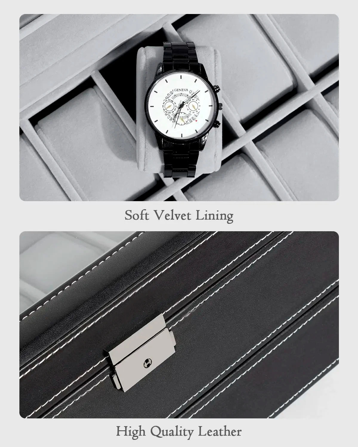 2024 New 12 Slot Leather Lockable Watch Storage Boxes,Men & Women's Jewelry Display Drawer Case, 2-Tier Organizer Watch Showcase