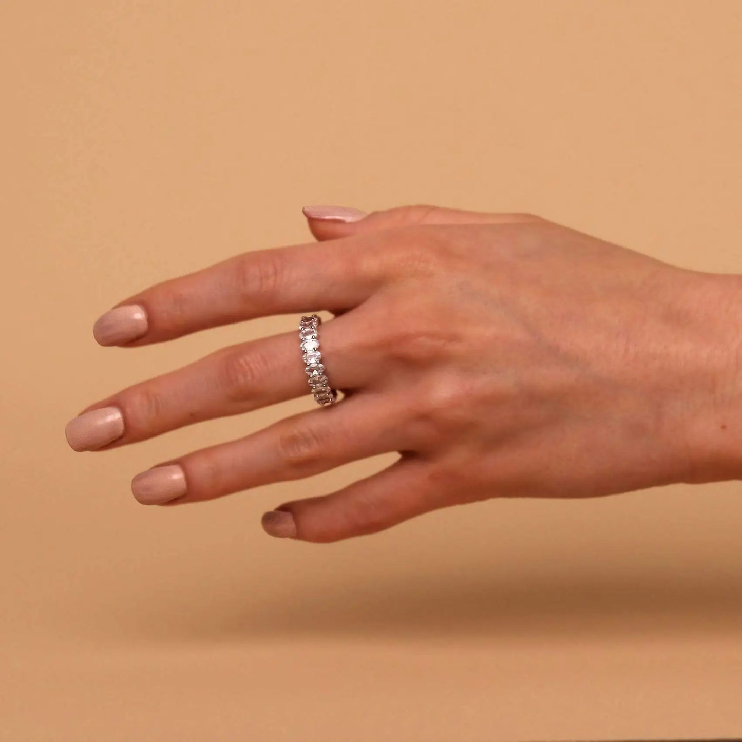 Shevalues Women 14K Gold Plated Rings Oval Cubic Zirconia Love Ring Eternity Ring Stackable Rings for Women Gift Popular Jewelry