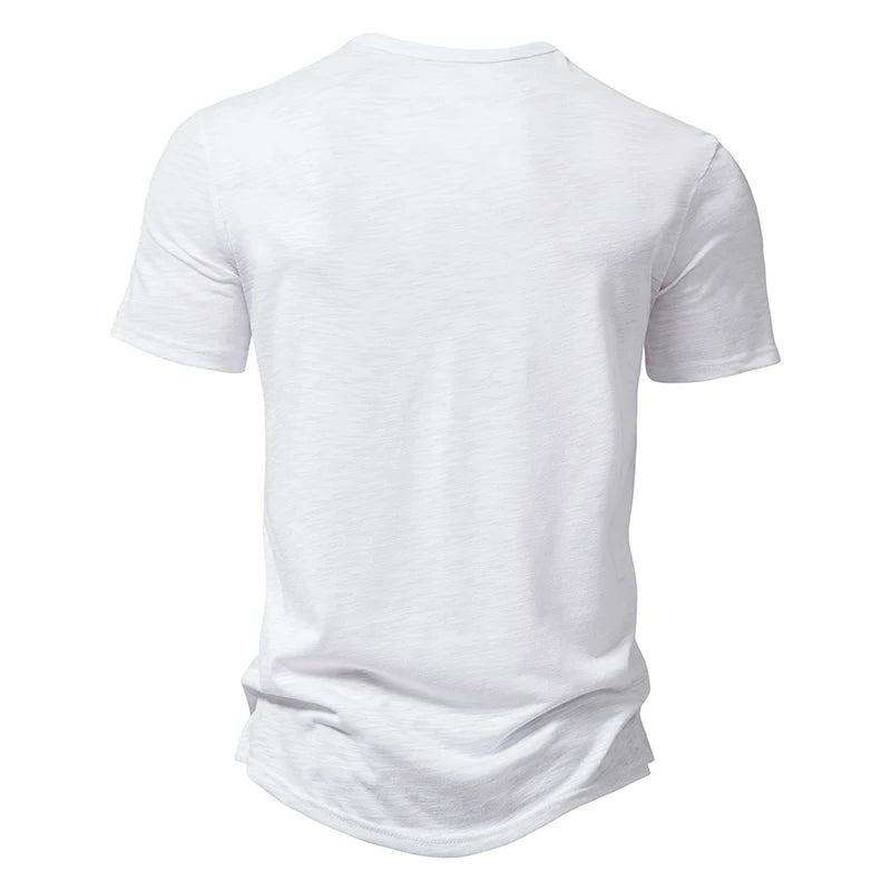 Henley Collar Summer Men's Casual Solid Color Short Sleeve T Shirt For Men Fashion Button Polo Male High Quality Top Tees Shirts