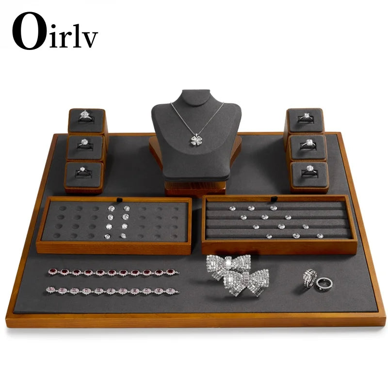 Oirlv Wooden Jewelry Tray Set Bracelet Ring Display Props Sets Jewelry Organizer Holder Necklace Display Stand Jewelry Plate
