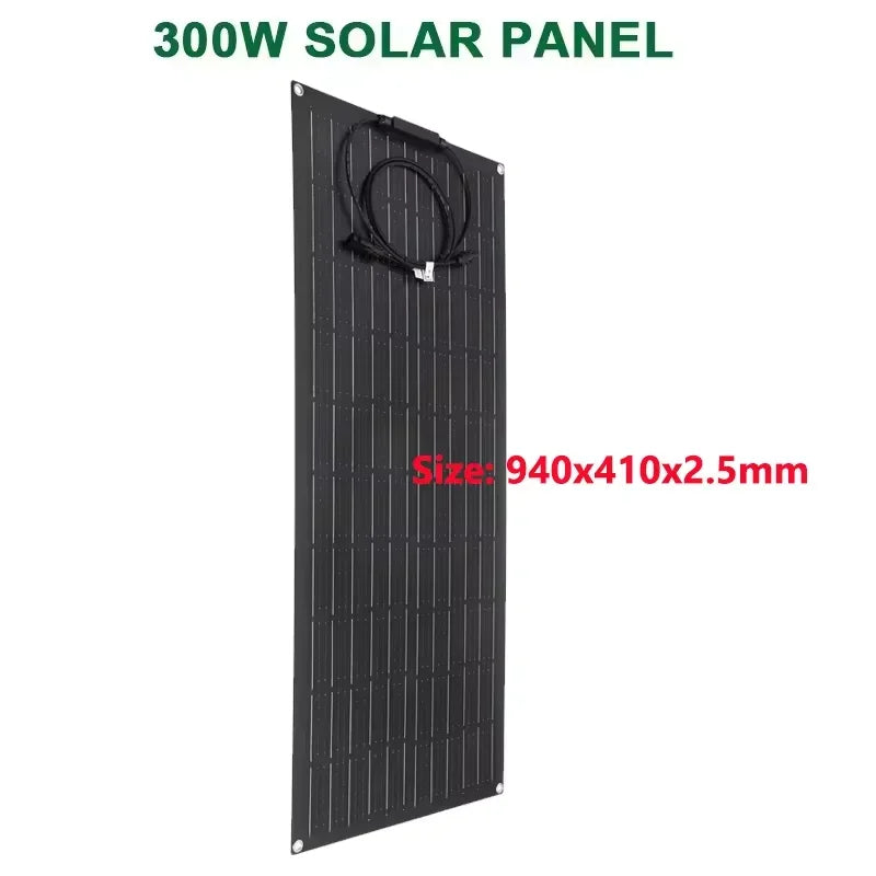300W 600W Flexible Solar Panel 12V 24V Solar Charge Battery Kit with 30A/60A Controller for Camping RV Home Solar Power Bank