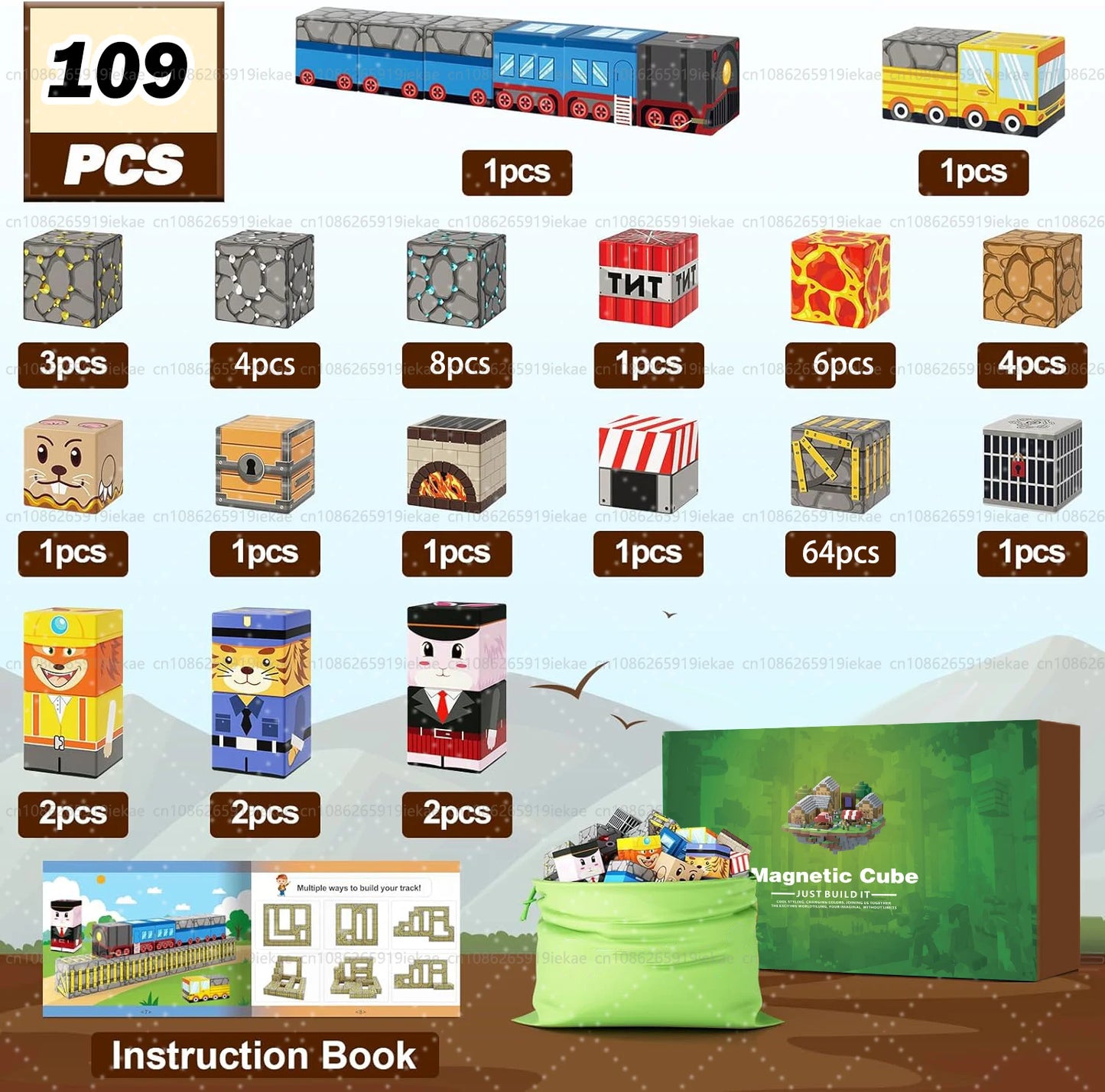 Magnetic Building Blocks Magnet Cube Mine World Set Toy STEM Sensory Montessori Stacking Cubes Construction Set Toy Holiday Gift