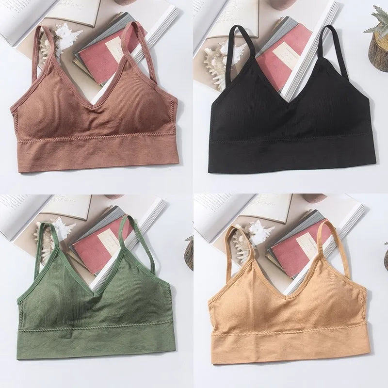 Kit 4 Women Seamless Bra Set, Sexy Beautiful Back Cotton Bra Comfortable Breathable Padded Bra Underwear