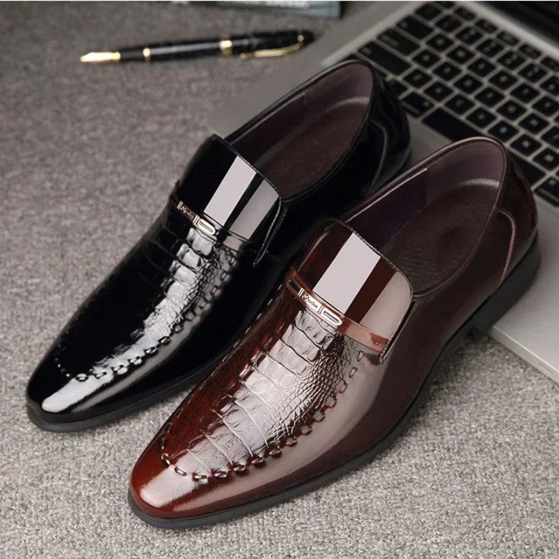 New 2024 Men Leather Shoes Business Classic Office Shoes for Men Crocodile Pattern Men Dress Shoes Breathable Brand Casual