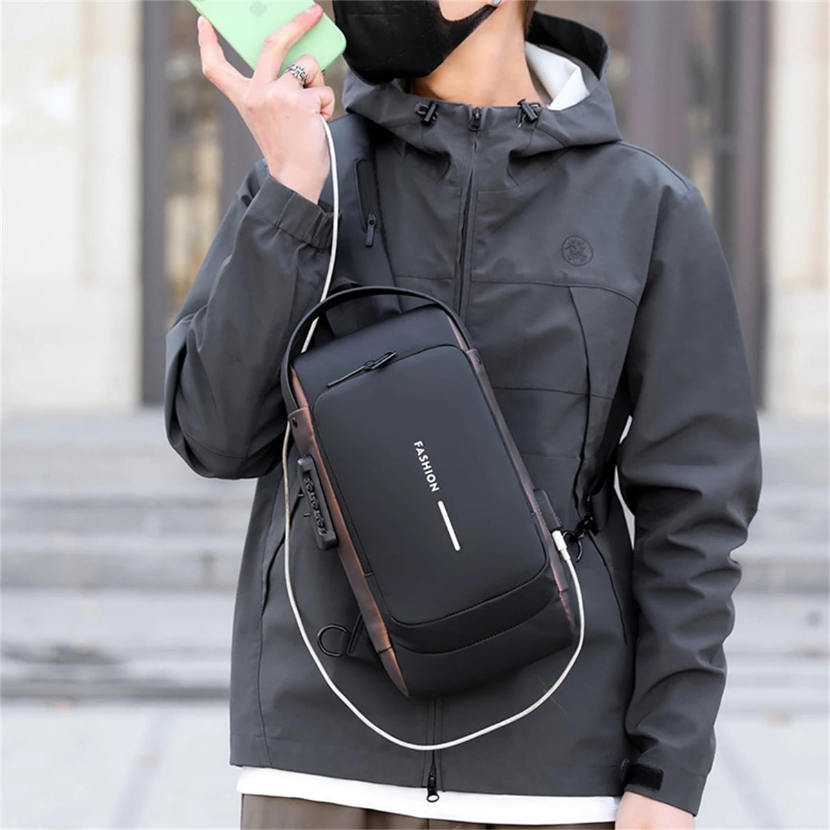 Men's Multifunction Anti-theft USB Shoulder Bag Man Crossbody Cross Body Travel Sling Chest Pack Messenger Pack for Male-LJX