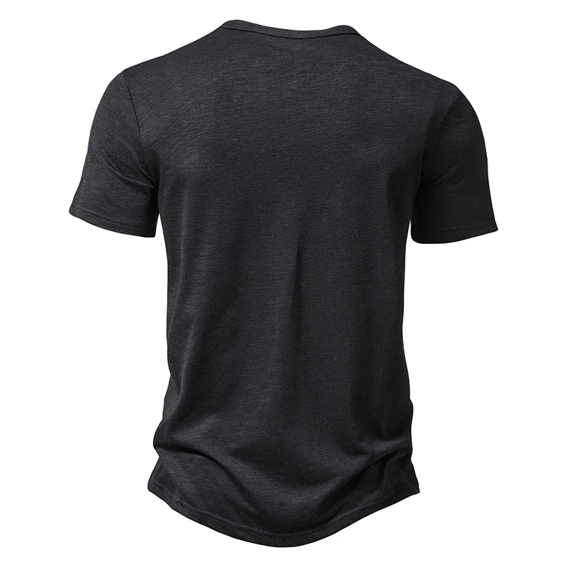 Henley Collar Summer Men's Casual Solid Color Short Sleeve T Shirt For Men Fashion Button Polo Male High Quality Top Tees Shirts