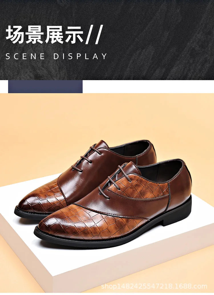 Luxury Leather Shoes for Men Brand Derby Shoes for Men Pointed Toe Lace-up Men's Formal Shoes Handmade Business Footwear 2024