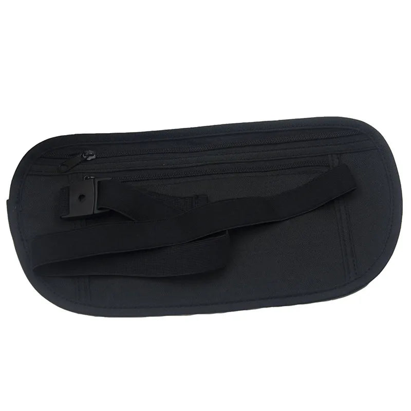 Unisex Travel Waist Pouch Passport Money Belt Bag Hidden Security Wallet Black Zippered Waist Security Pouch