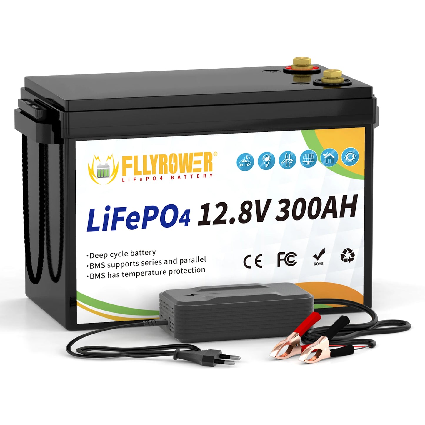 Germany Stock FLLYROWER 12.8v 100Ah 120Ah 180Ah 200Ah 300Ah LiFePO4 Battery Pack Solar Lithium Lifepo4 Battery