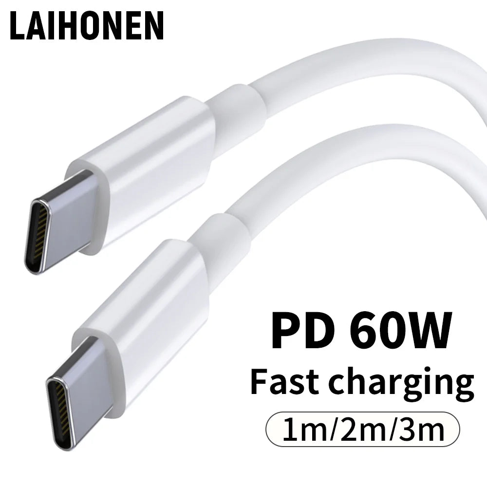 USB C to USB C 1 Pack 60W USB C Cable 1m 2m 3m C to C Cable Fast Charging for MacBook Pro/MacBook for iPhone 16 Pro Ma
