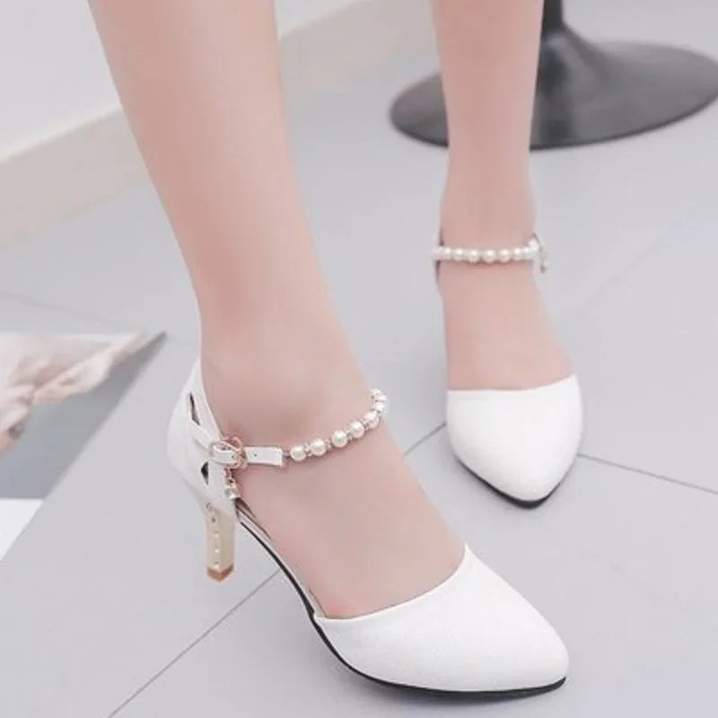 elegant fashion sweet white pu leather stiletto heel shoes for office career women casual street comfort spring summer pump ba38