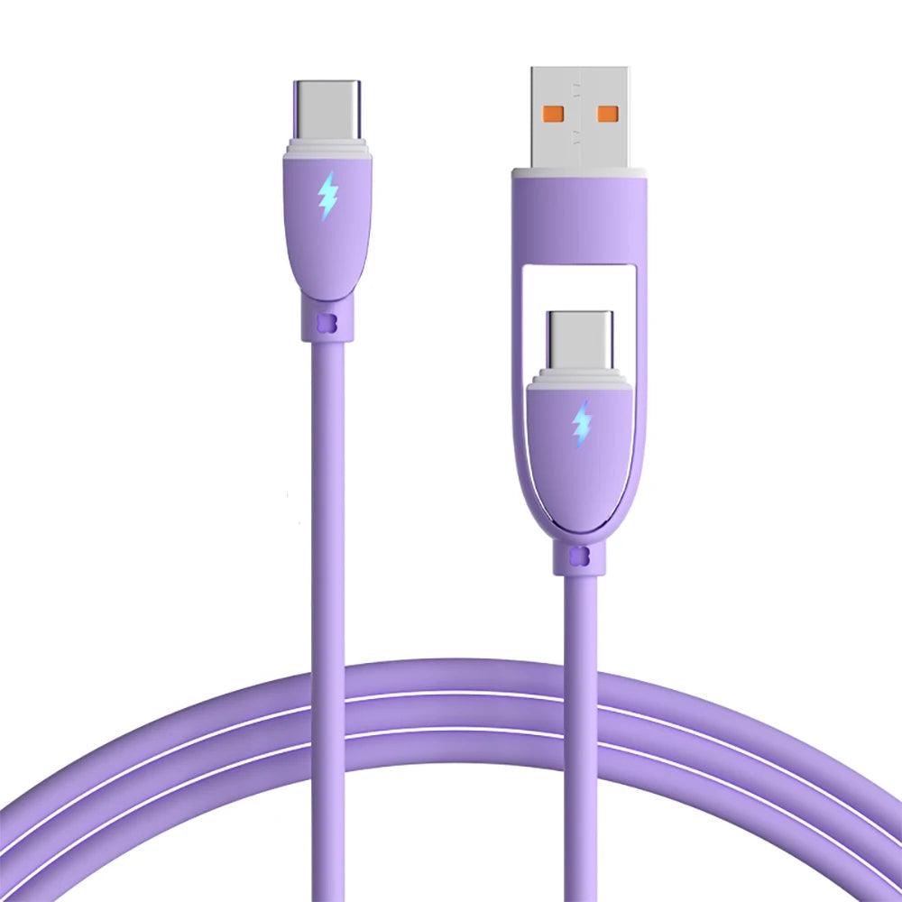 PD 100W 4-in-1 Multi Port Fast Charging Cable 3A USB/C to Type C/Phone Fast Sync Charger Adapter Compatible with Laptop/Tablet