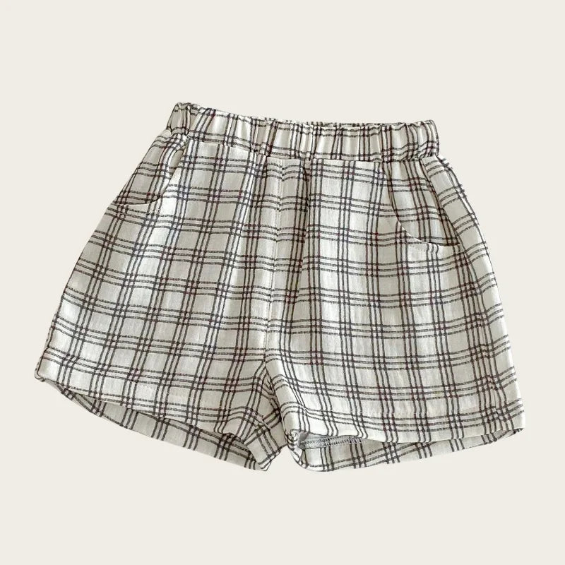 Cute Cotton Cartoon Car Applique Print Sleeveless Top and Plaid Shorts Comfortable and Fashionable Kids Set for 0-5 Y Baby Boys