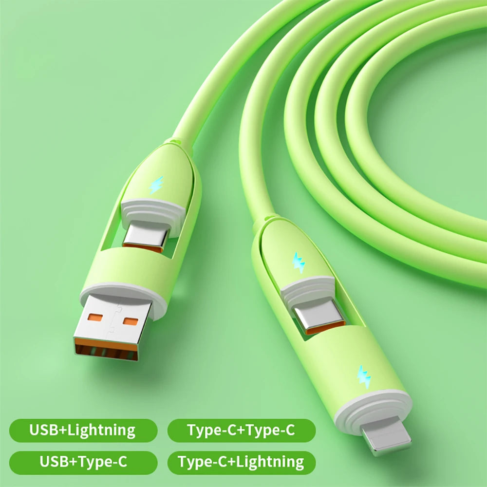 PD 100W 4-in-1 Multi Port Fast Charging Cable 3A USB/C to Type C/Phone Fast Sync Charger Adapter Compatible with Laptop/Tablet