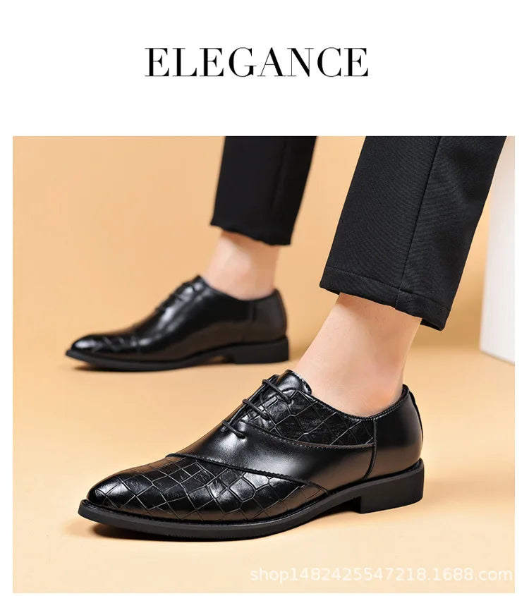 Luxury Leather Shoes for Men Brand Derby Shoes for Men Pointed Toe Lace-up Men's Formal Shoes Handmade Business Footwear 2024