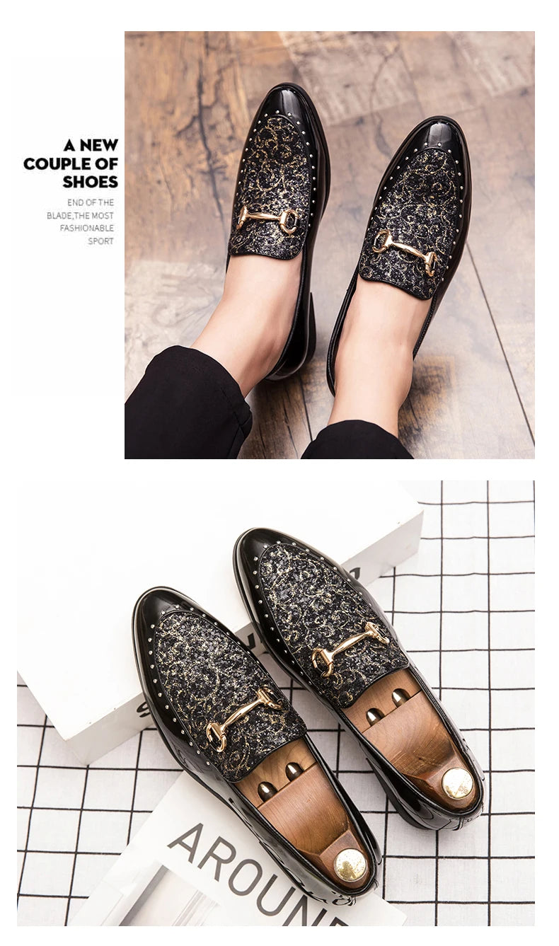 Shiny Leather Shoes for Men Platform Dress Shoes Luxury Slip on Men Loafers Party Designer Wedding Footwear Zapatos Para Hombres