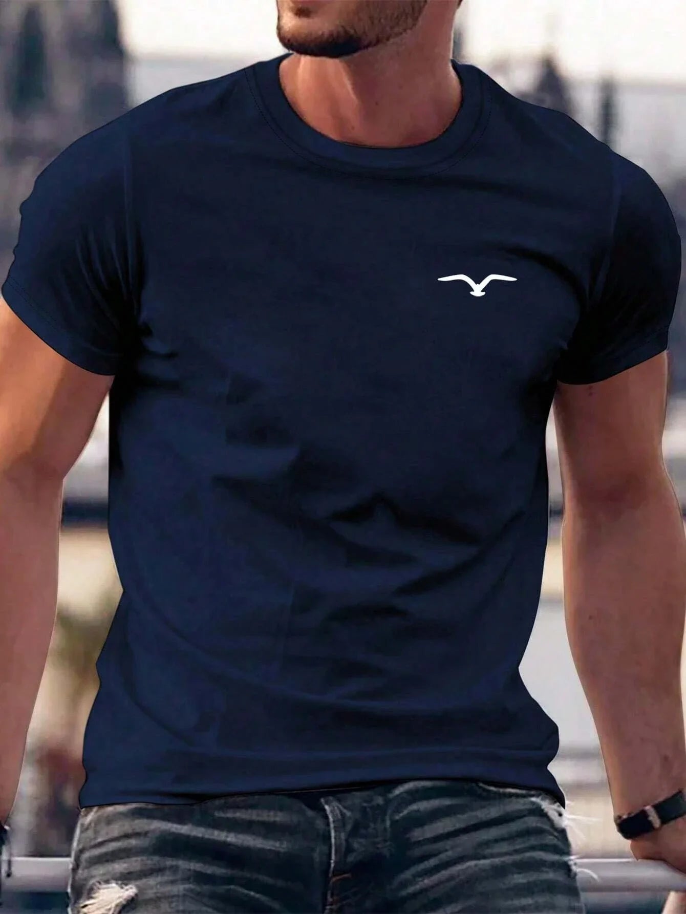 Seagull Men Cotton T-shirt Fashion Big Size Top Casual Short Sleeve Streetwear Classic New Arrival Tee S-3XL