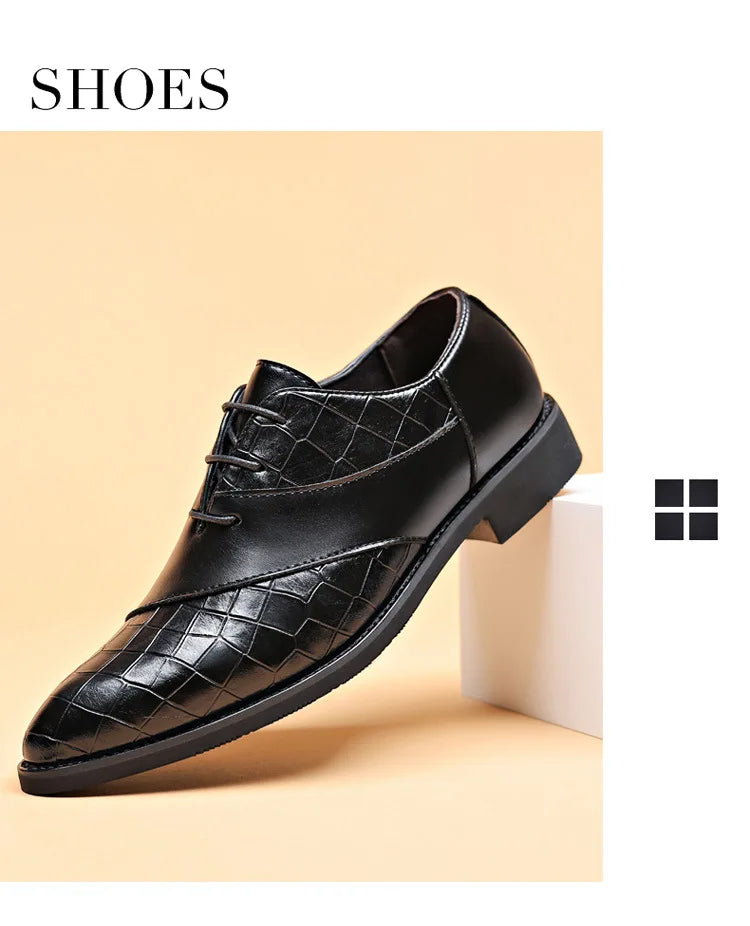 Luxury Leather Shoes for Men Brand Derby Shoes for Men Pointed Toe Lace-up Men's Formal Shoes Handmade Business Footwear 2024