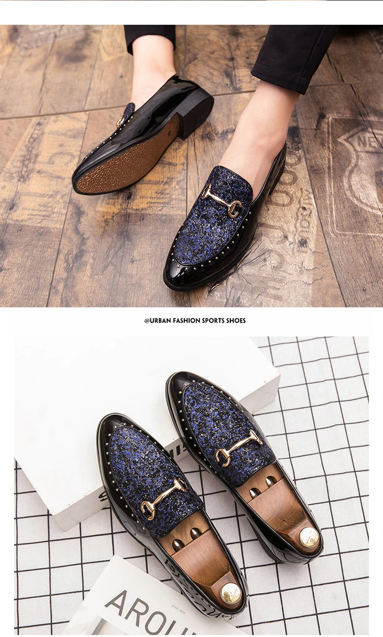 Shiny Leather Shoes for Men Platform Dress Shoes Luxury Slip on Men Loafers Party Designer Wedding Footwear Zapatos Para Hombres