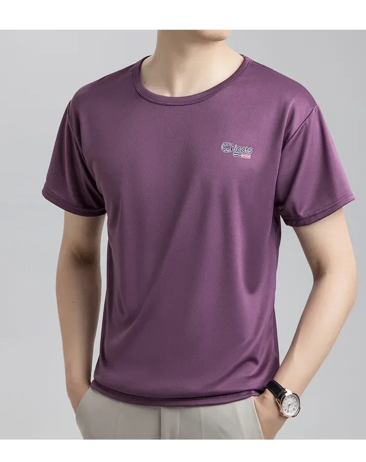 Summer Ice Silk T-shirt Men's Cold Short Sleeve O-neck Stretch Quick-drying Breathable Sports Shirt T Shirt Men