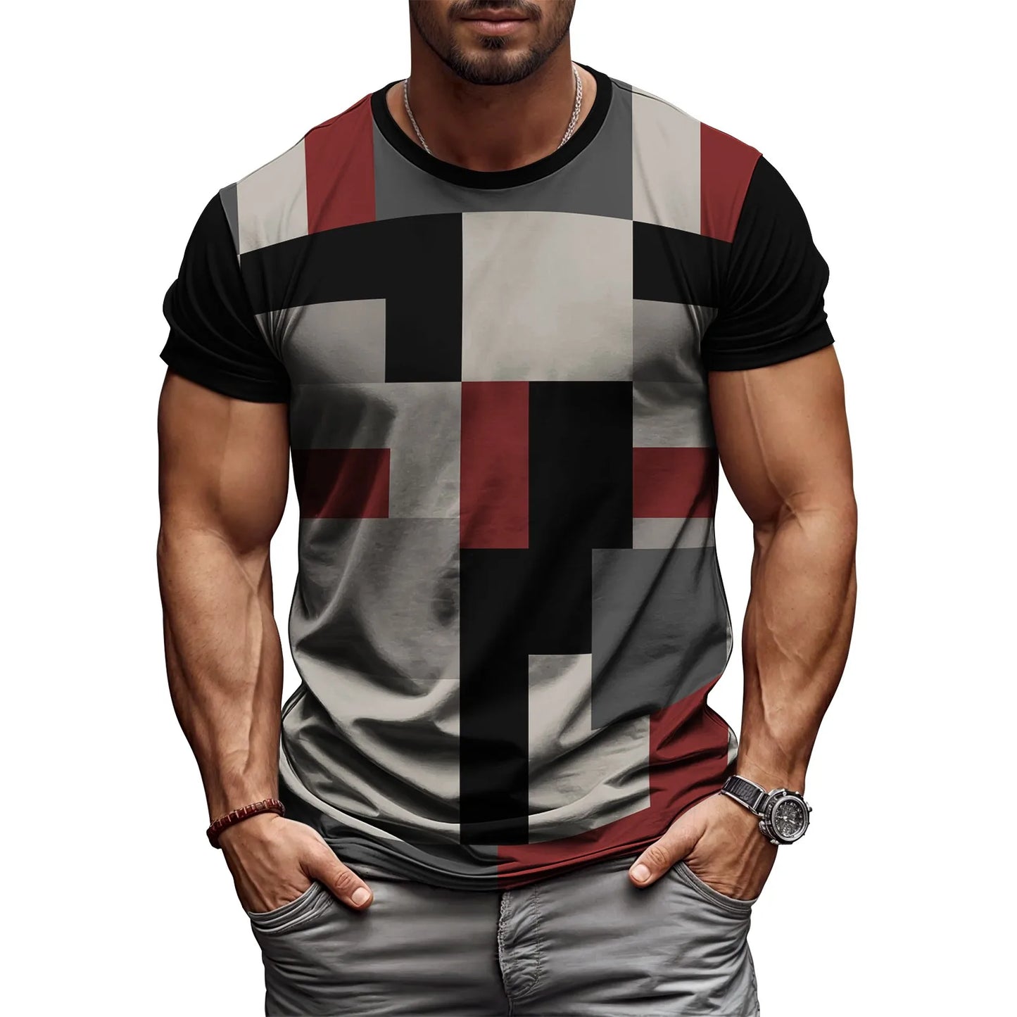 2025 New Arrival Mens T Shirt 3D Geometry Print Summer Streetwear Short Sleeve Tee Harajuku Style Casual Top Lightweight Fabric