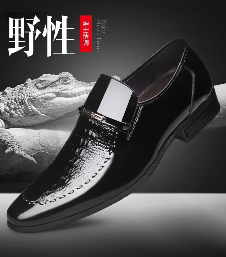 New 2024 Men Leather Shoes Business Classic Office Shoes for Men Crocodile Pattern Men Dress Shoes Breathable Brand Casual