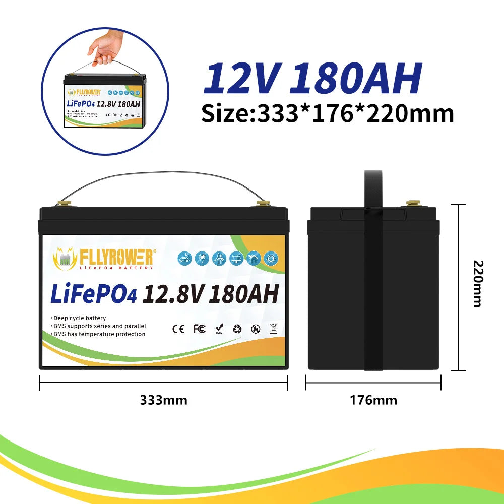 Germany Stock FLLYROWER 12.8v 100Ah 120Ah 180Ah 200Ah 300Ah LiFePO4 Battery Pack Solar Lithium Lifepo4 Battery