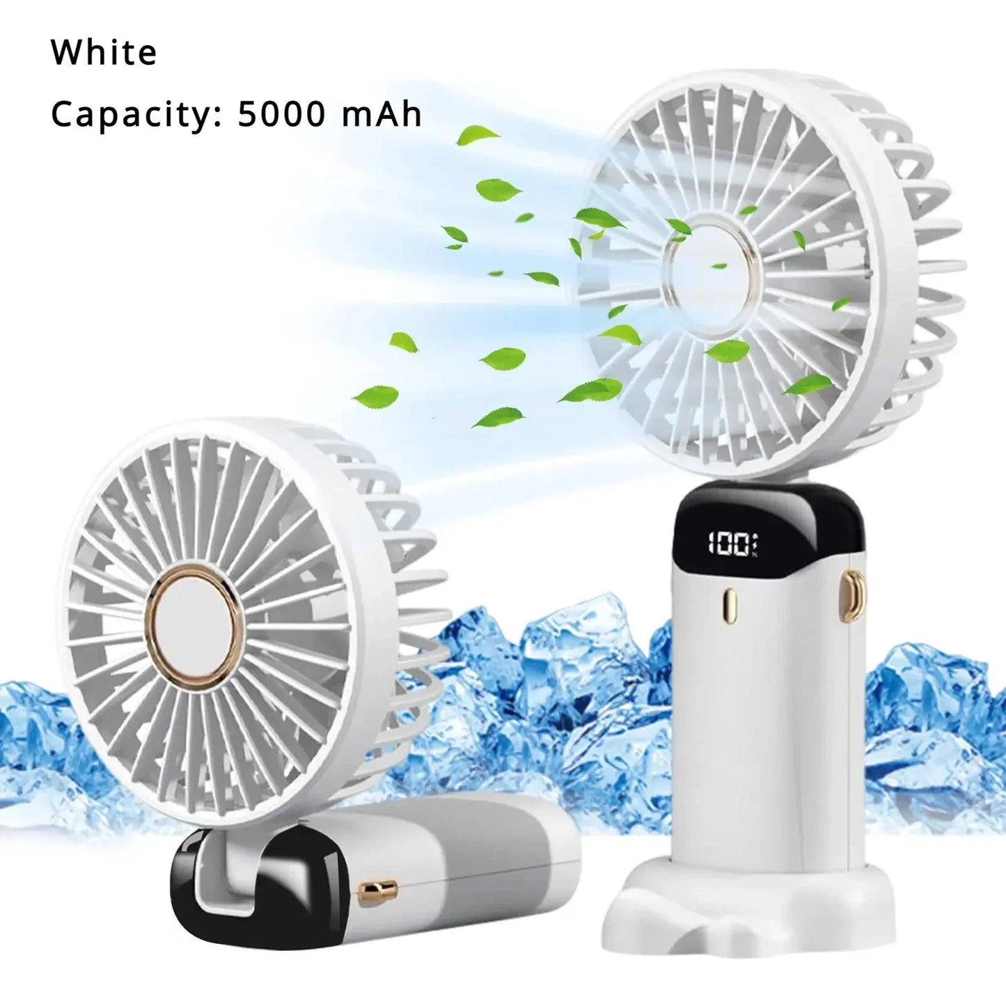 5000mAh Handheld Mini Fan Wireless USB Rechargeable Portable Digital Display Phone Holder Fan 5 Speed Foldable Neck Hanging Fans