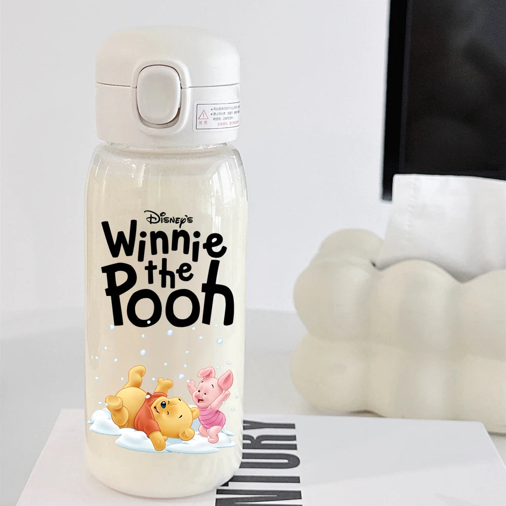 Pooh Bear Mickey Mouse 600ml Cartoon Water Bottle Portable Cute Straw Cup Kids Leak-proof Drinking Jug Outdoor Camping Travel