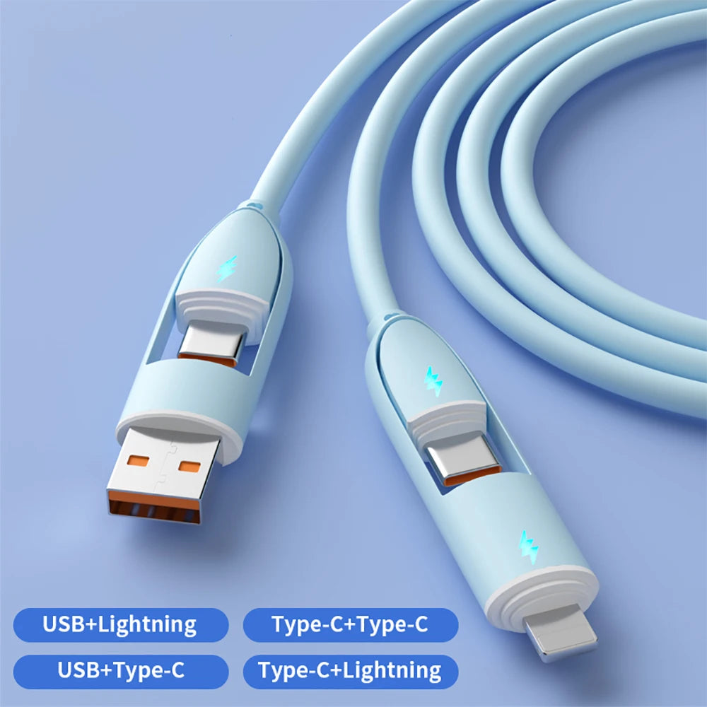 PD 100W 4-in-1 Multi Port Fast Charging Cable 3A USB/C to Type C/Phone Fast Sync Charger Adapter Compatible with Laptop/Tablet