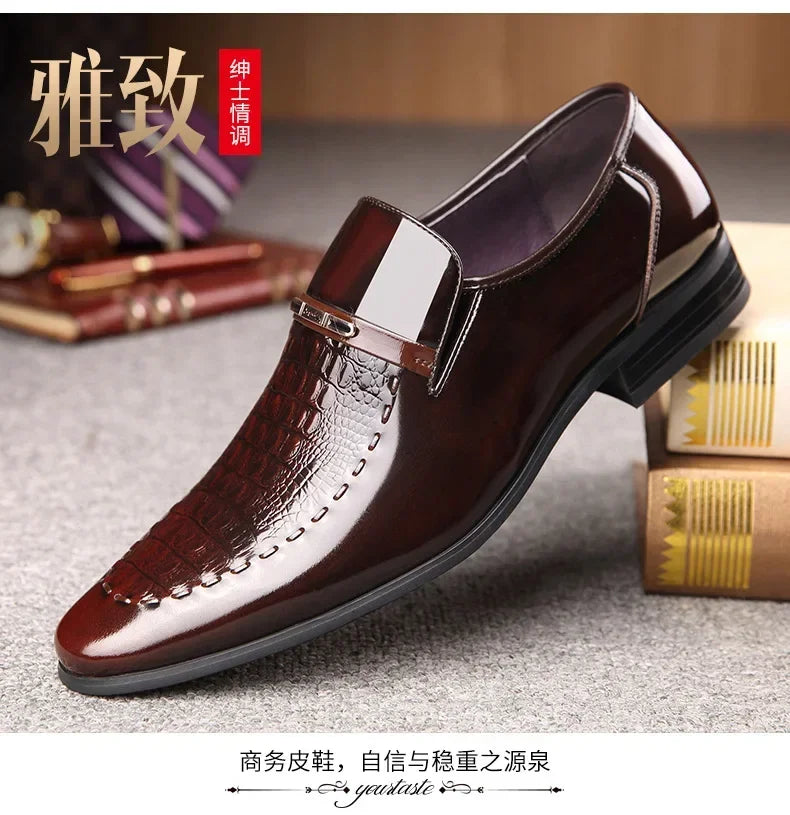 New 2024 Men Leather Shoes Business Classic Office Shoes for Men Crocodile Pattern Men Dress Shoes Breathable Brand Casual