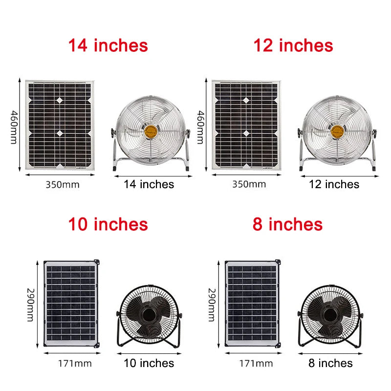 2025 New Household solar fan 12-speed large wind outdoor portable camping fan USB mobile phone fishing light charging
