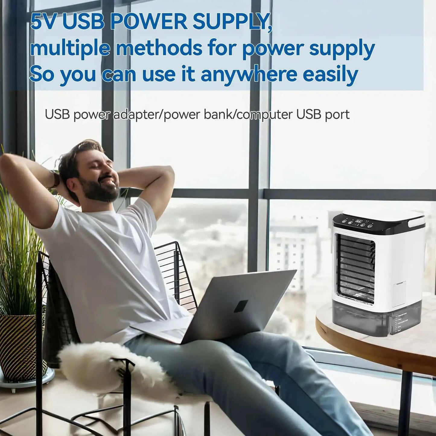 Portable Air Conditioner 3-Speed Small AC Unit Mini Air Cooler 900ML Water Tank Electric Fan With Humidifier for Bedroom Office