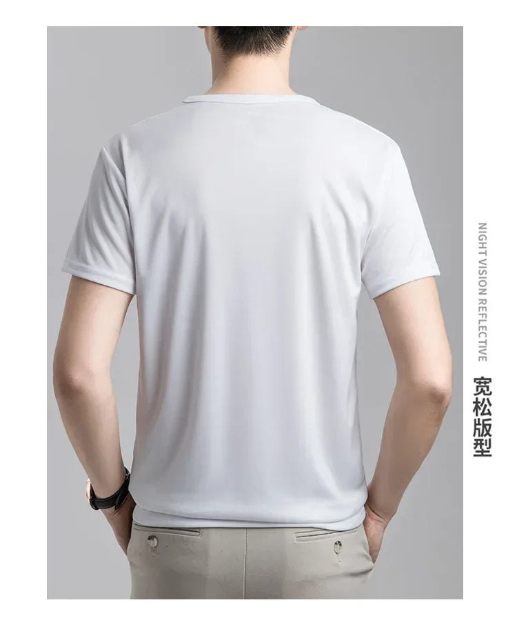 Summer Ice Silk T-shirt Men's Cold Short Sleeve O-neck Stretch Quick-drying Breathable Sports Shirt T Shirt Men