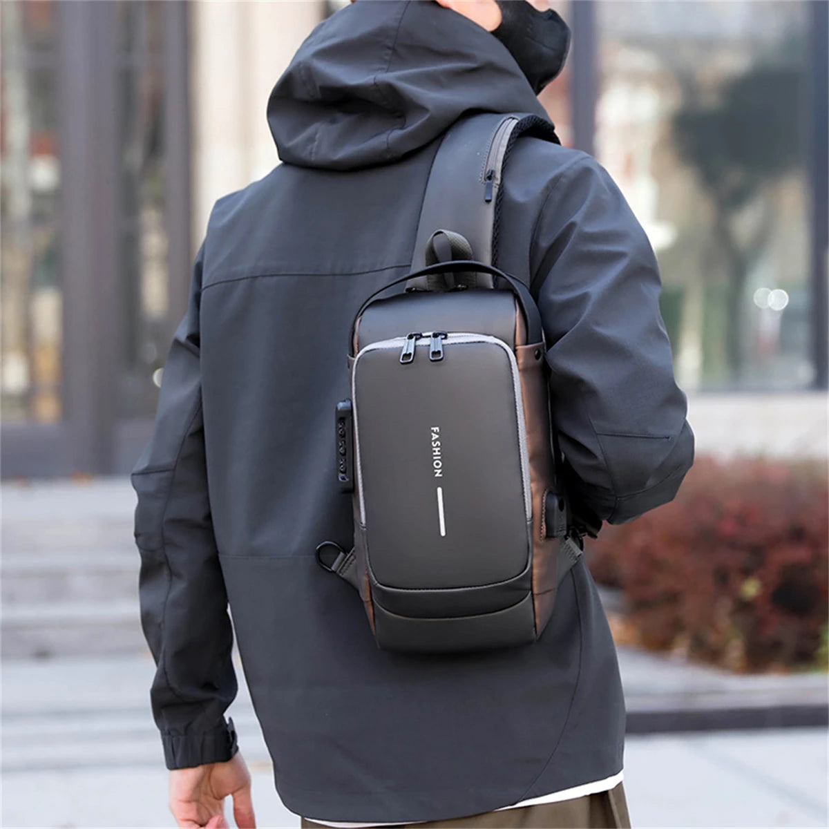 Men's Multifunction Anti-theft USB Shoulder Bag Man Crossbody Cross Body Travel Sling Chest Pack Messenger Pack for Male-LJX
