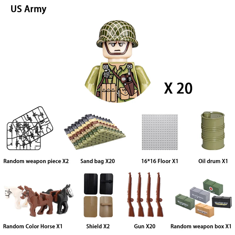 40pcs/batch WWII military characters WWII soldiers National army building blocks weapons Assembling bricks Children's toys